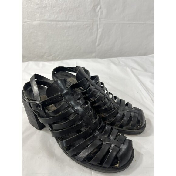 VTG MIA Leather Fishermen Sandals size 6 Black Leather Sandals Gladiator - Picture 2 of 11